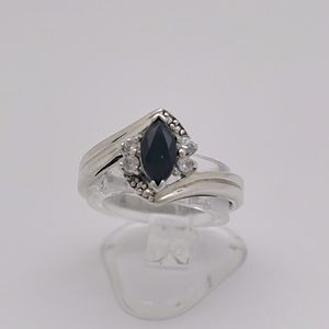 Women’s Sterling Silver Sapphire & CZ Bypass Ring
